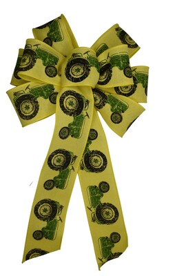 Summer Wired Wreath Bow - Green Tractors on Yellow - image3